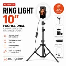 Tripé Ring Light de 2.1metros 10'' Polegadas Iluminador com Suporte de Celular e Controle Embutido