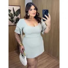 Conjunto Macaquinho Feminino Plus Size Short Saia com Blusa 3 Manga Curve