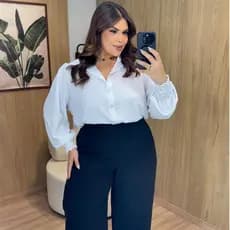 Camisa Social Feminina Plus Size Manga Longa com Botão Curve