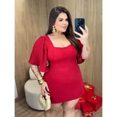 Conjunto Macaquinho Feminino Plus Size Short Saia com Blusa Manga Plinssada Curve