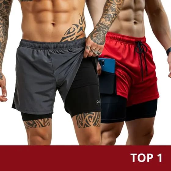Kit 3 Short  2 em 1 Bermuda Academia Masculino