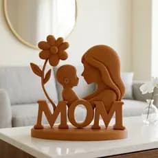 Estatueta Decorativa Dia das Mães - Escultura Minimalista "MOM" Mãe e Filho