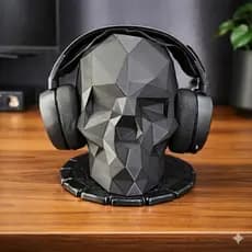 Suporte Headset Gamer Headphone Fone De Ouvido Caveira Geométrica Low-Poly - mesa parede SKULL
