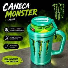 COPO CANECA MONSTER COM TAMPA - suporte Porta Lata Energético 473ml+tampa de proteção + abridor de lata de BRINDE!
