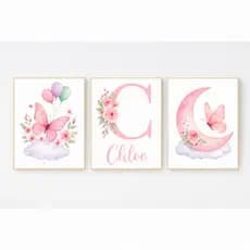 Kit Quadros Decorativo Quarto Infantil Menina Rosa Borboletas Delicado