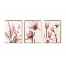 Kit 3 Quadros Florais Rosé Elegante – Decoração Sala Quarto Feminino Moderno Premium