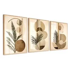 QUADRO DECORATIVO 3 PEÇAS TONS CLAROS MINIMALISTA FOLHAGEM SALA QUARTO