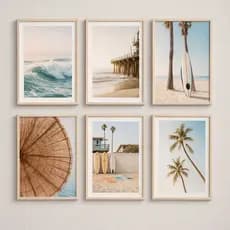 Kit 6 Quadros Decorativos Praia Retrô 20x30cm  Sala de Estar Estilo Natural