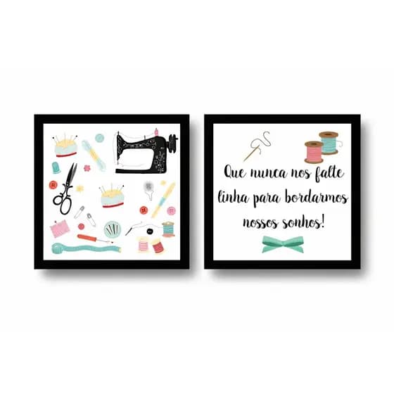 Quadros Decorativos Costura Ateliê Frase Inspiradora Artesanato cantinho da costura