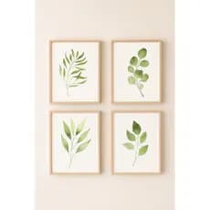 Kit 4 Quadros Folhagens Verde  40x30cm  Decor Clean Moderna para Sala e Quarto