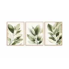 Kit 3 Quadros Decorativos Folhagem Verde Botânico Sala Quarto