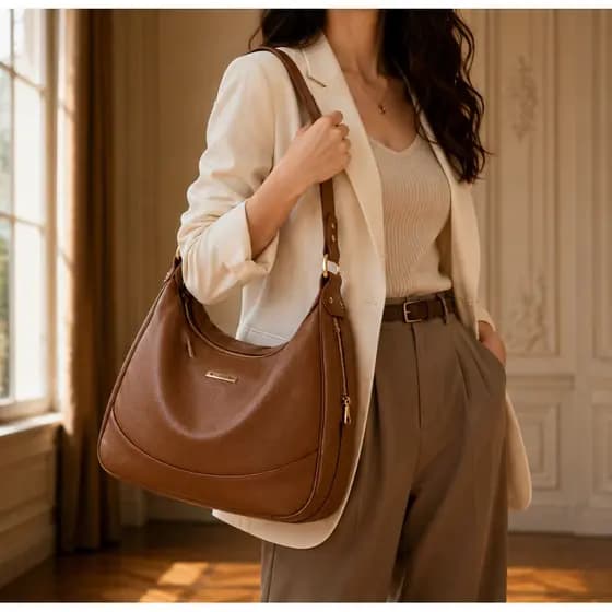 Bolsa Feminina De Ombro Com Dupla Alça Transversal Regulável Removível Couro Sintético RK-2508