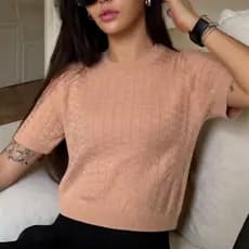 Blusa Modal Feminina Manga Curta Casual Confortável Versátil Tricot Premium Verão