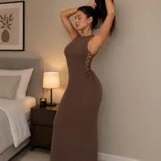 Vestido Feminino Transpassado Tricot Canelado Amarração Lateral Modal Elegante