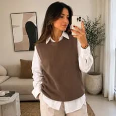 Colete Feminino Tricot Versátil Amplo Alongado Moda Canelado Confortável