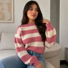 Blusa Sueter Feminina Tricô Listrado Tendencia Moda Inverno Promoção Envio Imediato