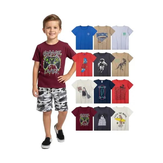 Kit Sortido 5 Camisetas Estampadas Infantil Menino - Babei no Look