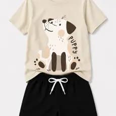 Conjunto Infantil Masculina Algodão Puppy Creme - Babei no Look