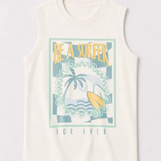 Camiseta Regata Infantil Masculina Algodão Off White - Be a Surfer - Babei no Look