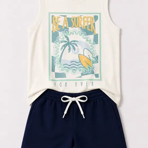 Conjunto Regata Infantil Masculina Algodão Off White - Be a Surfer - Babei no Look