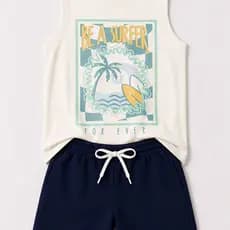 Conjunto Regata Infantil Masculina Algodão Off White - Be a Surfer - Babei no Look