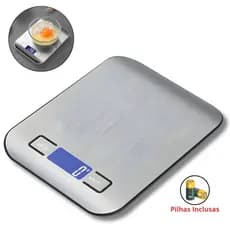 Kit Balança Digital Cozinha e Portátil Inox de 0,1g a 10kg com Pilhas Inclusas