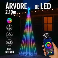 Árvore Natal Cone De Led 2.10m Rgb Com Controle App Colorida