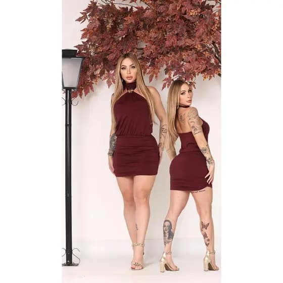 Vestido Feminino Curto Verão Gola Alta+Frente Única, Tendência, Moda Insta, Festa Balada Elegante