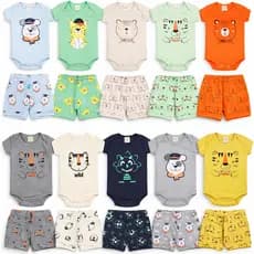 kit 10 peças body ( macaquinho , mijão) + shorts menino = 5 body + 5 shorts- roupa infantil Promoção