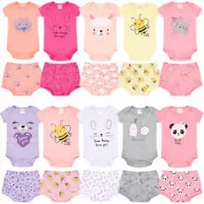 kit 10 peças body + shorts menina 5 body+5 shorts- 5 conjuntos feminino roupa infantil