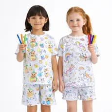 Conjunto Pijama Infantil Menina de Colorir + 6 Canetinhas - Pijama Pintar e Lavar Feminino