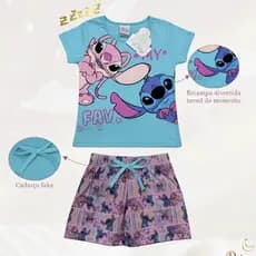 Pijama Stitch e Angel Infantil Juvenil Menina Feminino Verão Black Friday