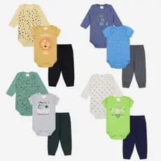 Kit 6 Peças de Roupa Bebe Menino - Body Manga Longa e Curto + Calça Algodão Menino Black Friday