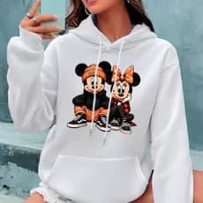 Moletom Canguru Estampa Mickey e Minnie Blusa de Frio Unissex Casal Desenho Animado