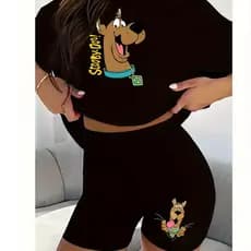 Conjunto Feminino Academia Básico Camiseta+ Bermuda Estampa Scooby-Doo