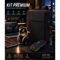 Kit Tech Mochila Notebook Executiva + Fone Bluetooth Sem Fio + Mouse Slim Sem fio Recarregável LED