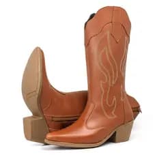 Bota Texana Feminina Cano Longo Couro Legítimo Conforto Premium