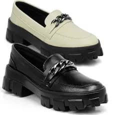 Kit 2 Pares Mocassim Tratorado Luxo Confortável Preto e Off