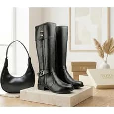Kit Bota Cano Alto + Bolsa Lua Preta Elegância Absoluta