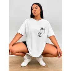 CamisaCamiseta Feminina Moda Tendencia Verão Sorriso Bolso