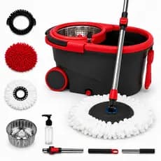 Mop Giratório 3 Refis 16L Pro Inox Balde Dispenser Com Alça E Rodinhas