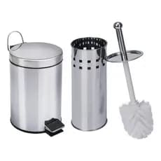 Kit Lixeira Inox 5 Litros com Pedal + Escova Sanitária Balde Interno Multiuso