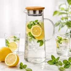 Jarra de Vidro Hermética 1,7L Tampa Bambu Resistente Água Suco