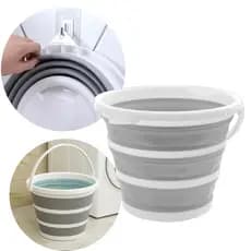 Balde Retrátil Dobrável Flexível Silicone 10 Litros Powermaid Cor Cinza Com Alça Resistente Limpeza