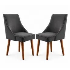 Conjunto 2 Cadeiras Ana Cozinha Sala Jantar Design Ergonomico Pés Madeira Tecido Suede Cinza Chumbo