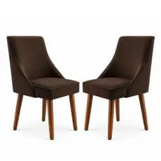 Conjunto 2 Cadeiras Ana Cozinha Sala Jantar Design Ergonomico Pés Madeira Tecido Suede Marrom