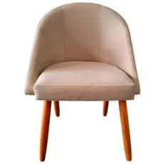 Cadeira Poltrona Decorativa Lua Veludo Bege Para Mesa De Jantar Para Recepção Penteadeira Escritório