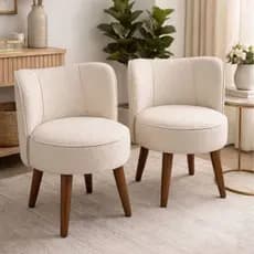 Kit 2 Cadeiras Poltrona Olga Orgânica Tecido Boucle Bege Para Mesa de Jantar Sala Escritório Closet Salão de Beleza