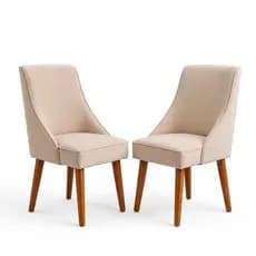 Conjunto 2 Cadeiras Ana Cozinha Sala Jantar Design Ergonomico Pés Madeira Tecido Suede Bege