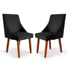 Conjunto 2 Cadeiras Ana Cozinha Sala Jantar Design Ergonomico Pés Madeira Tecido Suede Preto